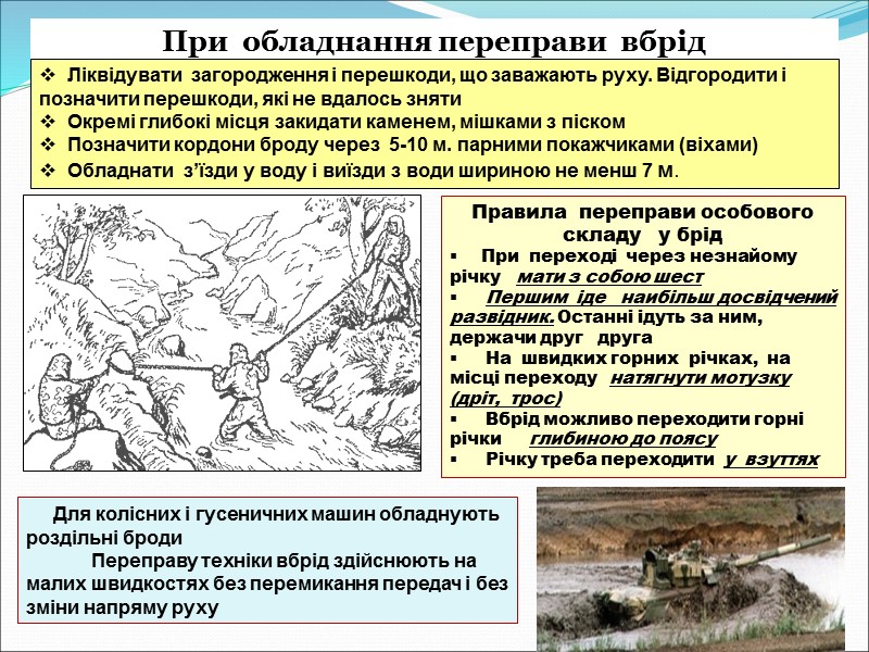 При  обладнання переправи  вбрід       Ліквідувати 